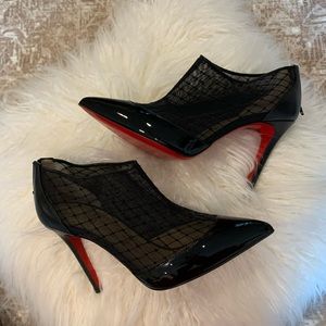 Christian Louboutin patent and mesh bootie
